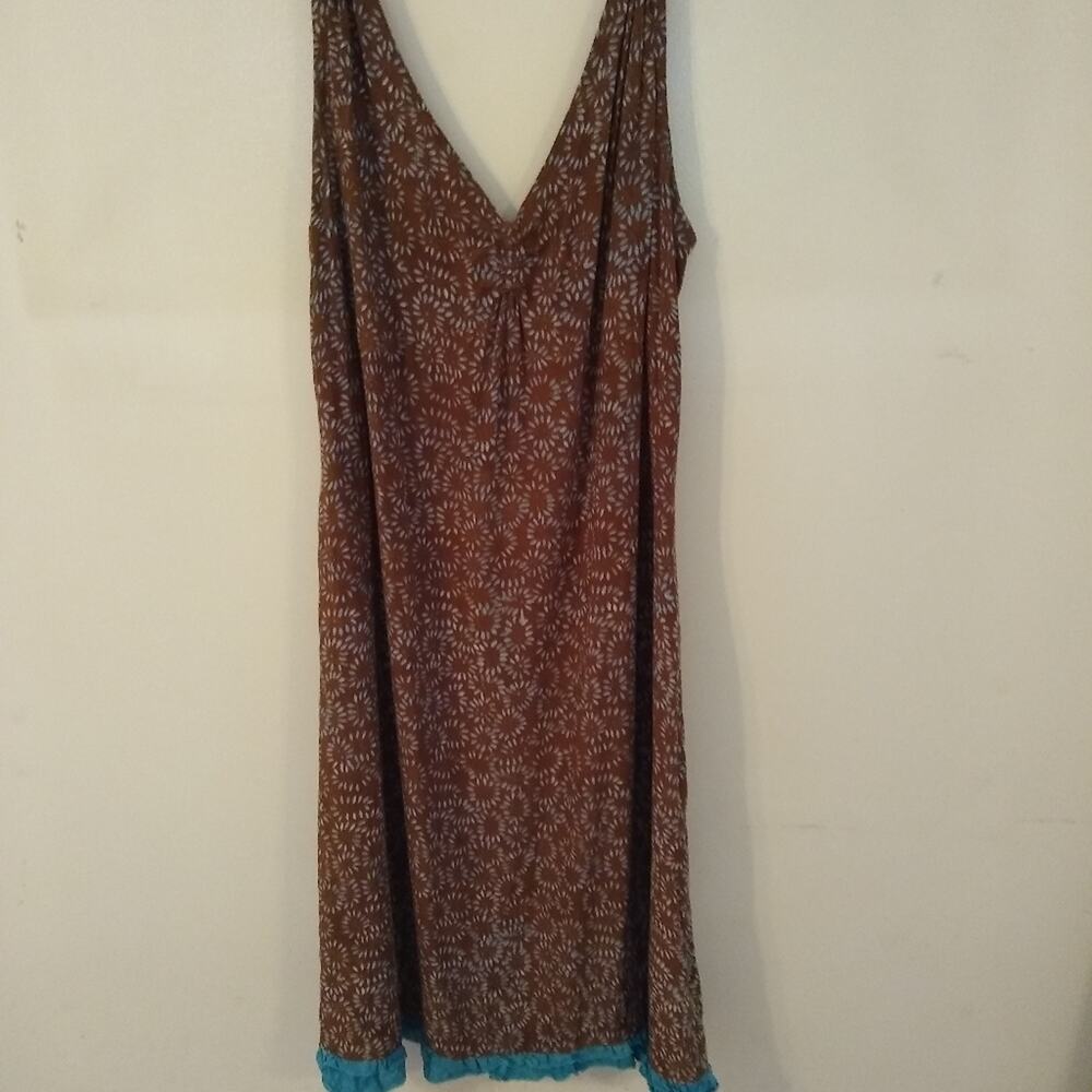 Vintage Ntco Women's Size Large dress in brown and turquoise. Retro, Y2K